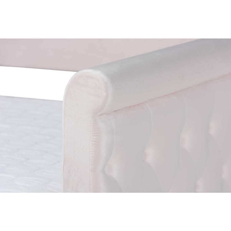 Baxton Studio Amaya Modern and Contemporary Light Pink Velvet Fabric Upholstered Full Size Daybed with Trundle. Picture 7