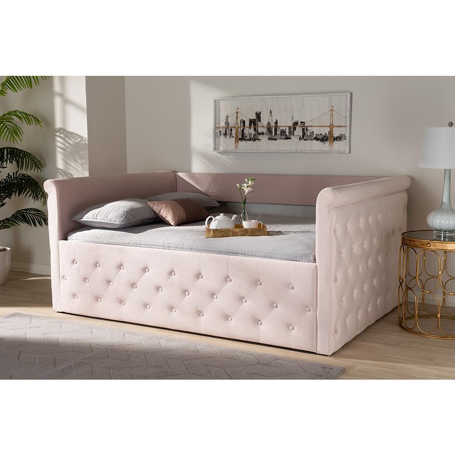 Light Pink Velvet Fabric Upholstered Full Size Daybed. Picture 19