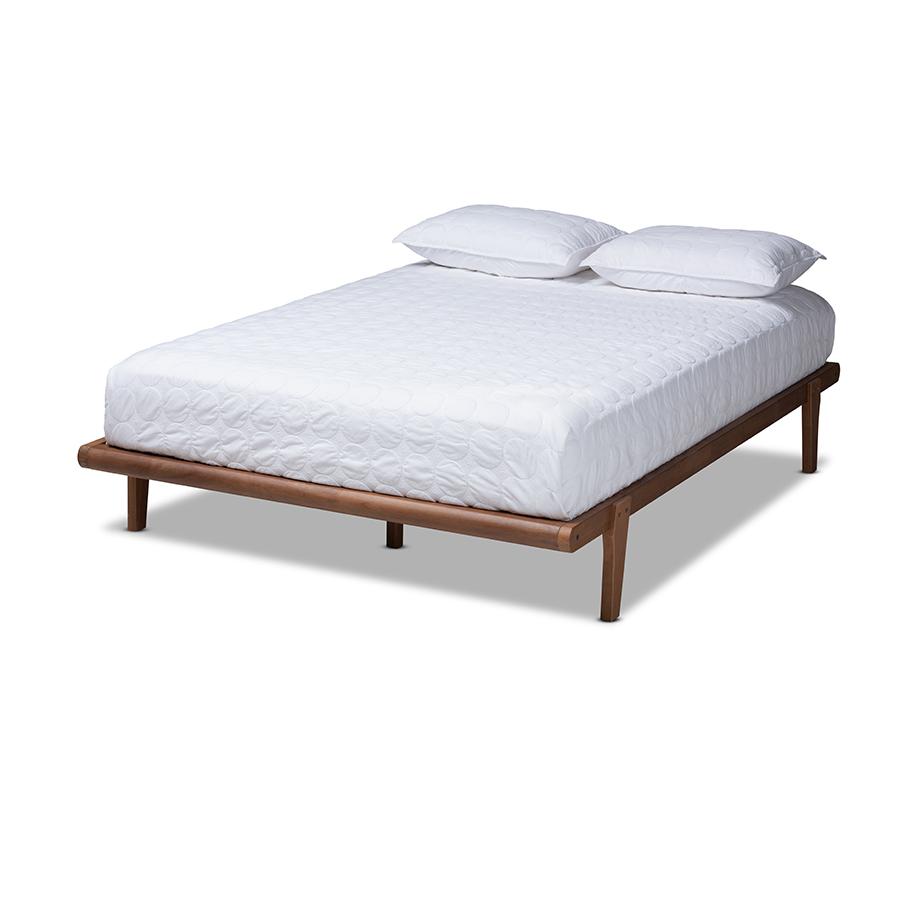 Kaia Mid-Century Modern Walnut Brown Finished Wood King Size Platform Bed Frame. Picture 1