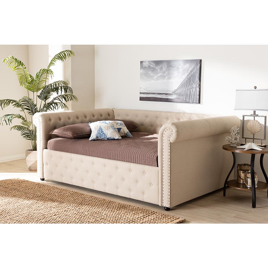Baxton Studio Mabelle Modern and Contemporary Beige Fabric Upholstered Queen Size Daybed. Picture 1