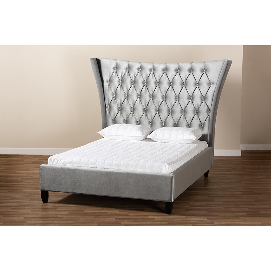 Button Tufted King Size Platform Bed with Tall Wingback Headboard. Picture 7