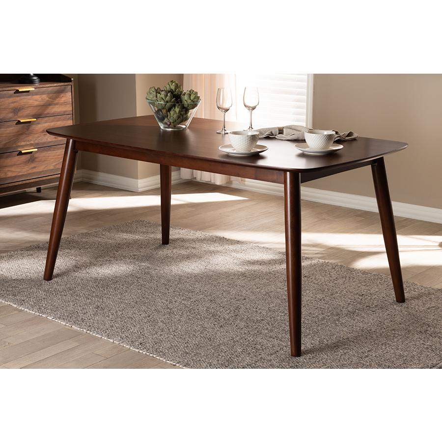Baxton Studio Edna Mid-Century Modern Walnut Finished Wood Dining Table. Picture 10