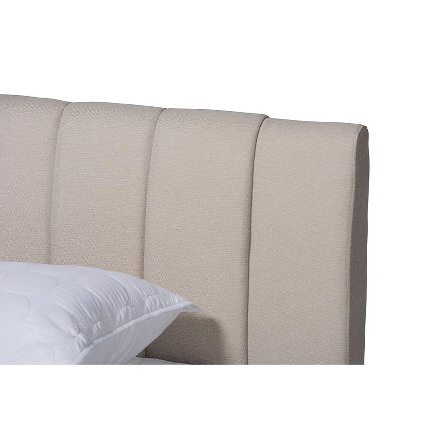 Light Beige Fabric Upholstered Walnut Finished Wood King Size Bed. Picture 4