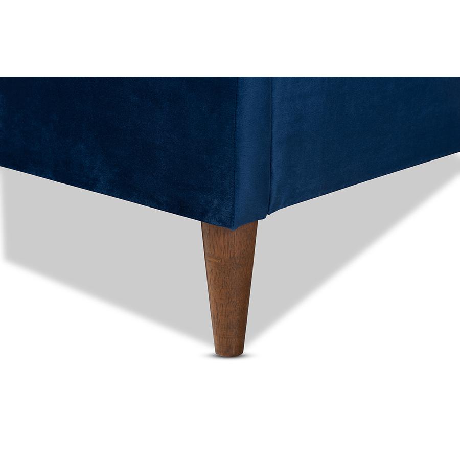 Frida Glam and Luxe Royal Blue Velvet Fabric Upholstered Queen Size Bed. Picture 5