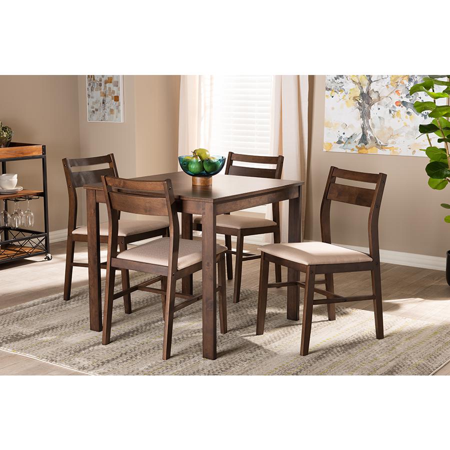 Beige Fabric Upholstered Dark Walnut-Finished 5-Piece Wood Dining Set. Picture 17