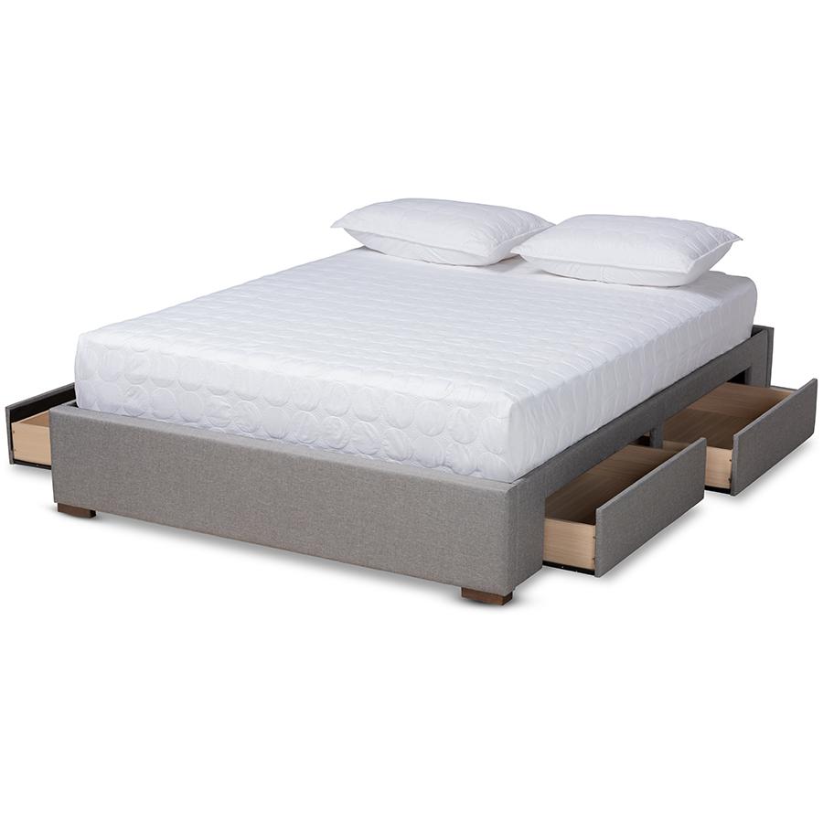 Light Grey Fabric Upholstered 4-Drawer King Size Platform Storage Bed Frame. Picture 2