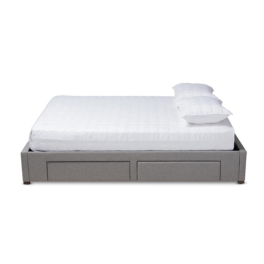 Light Grey Fabric Upholstered 4-Drawer King Size Platform Storage Bed Frame. Picture 3