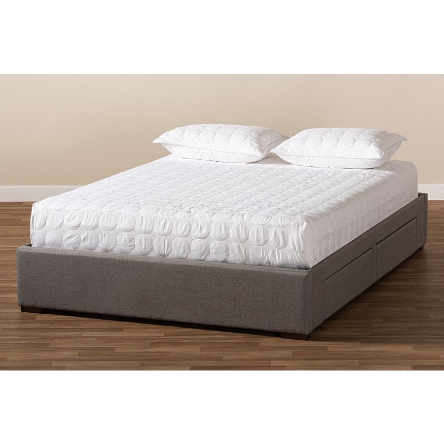 Light Grey Fabric Upholstered 4-Drawer King Size Platform Storage Bed Frame. Picture 9