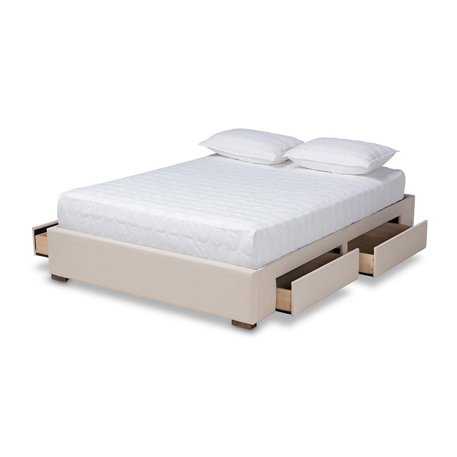 Beige Fabric Upholstered 4-Drawer King Size Platform Storage Bed Frame. Picture 2