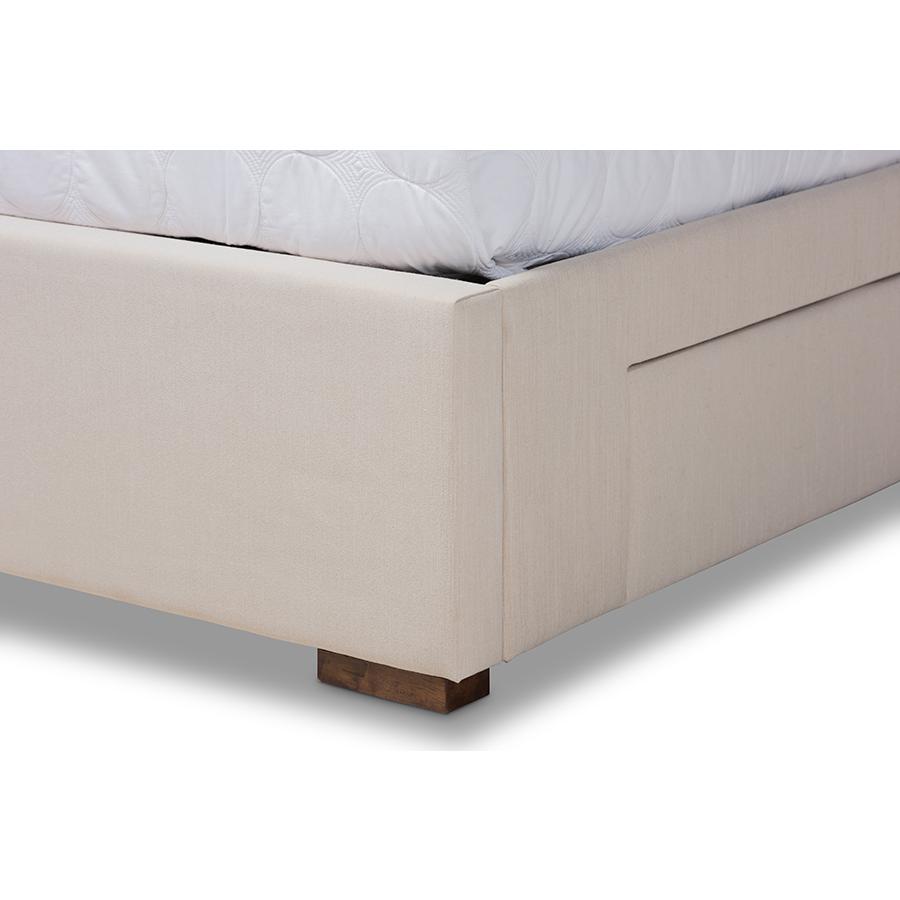 Beige Fabric Upholstered 4-Drawer King Size Platform Storage Bed Frame. Picture 6