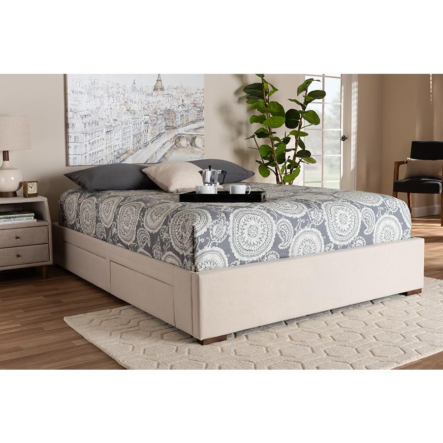 Beige Fabric Upholstered 4-Drawer King Size Platform Storage Bed Frame. Picture 7