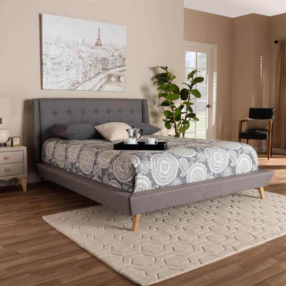 Baxton Studio Naya Mid-Century Modern Grey Fabric Upholstered King Size Wingback Platform Bed. Picture 1