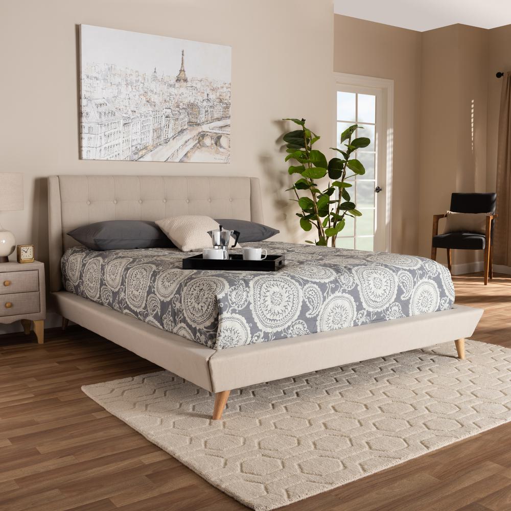 Baxton Studio Naya Mid-Century Modern Beige Fabric Upholstered King Size Wingback Platform Bed. Picture 1
