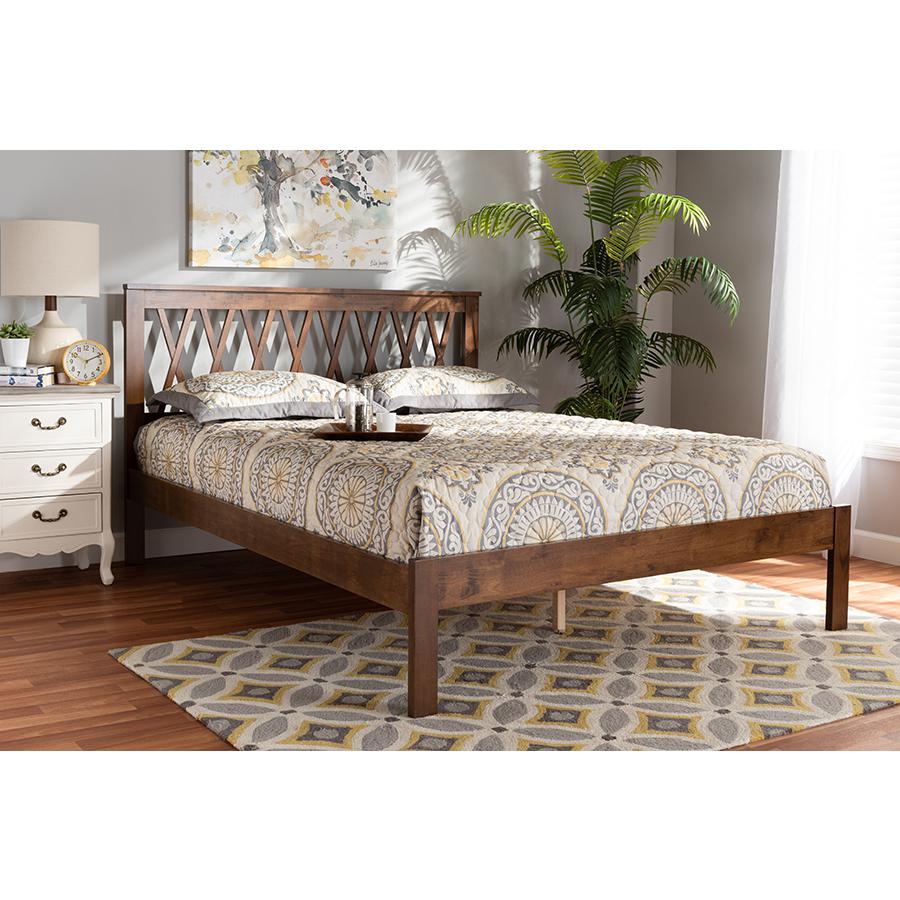 Malene Mid-Century Modern Walnut Finished Wood Queen Size Platform Bed. Picture 19