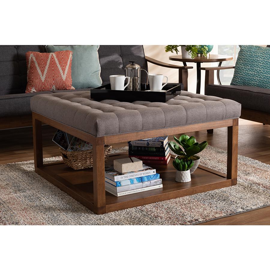 Baxton Studio Alvere Modern and Contemporary Grey Fabric Upholstered Walnut Finished Cocktail Ottoman. Picture 9