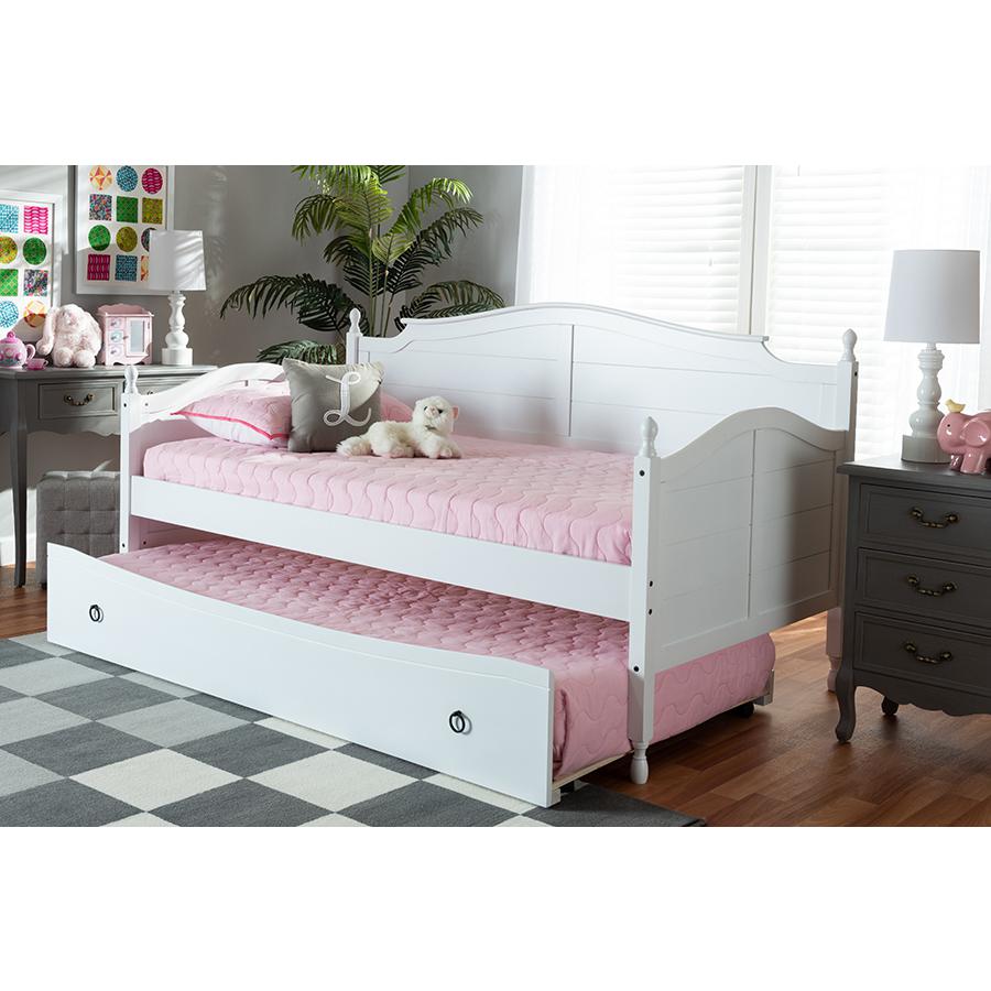 White Finished Wood Twin Size Daybed with Roll-Out Trundle Bed. Picture 25