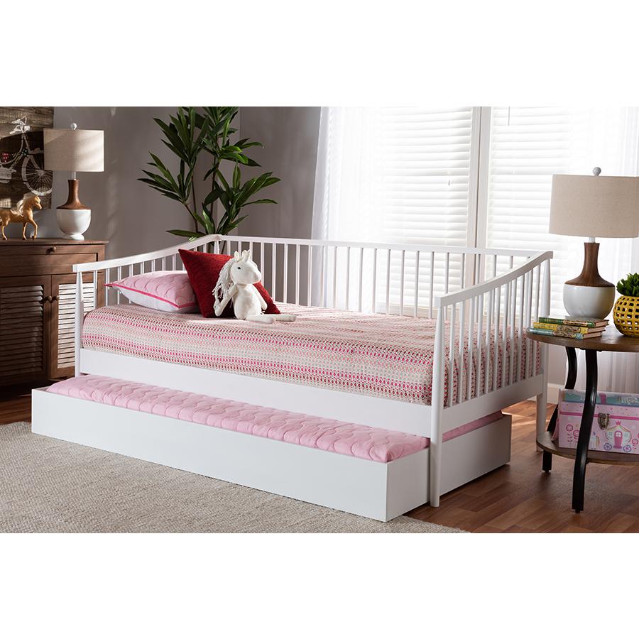 Traditional White Finished Wood Twin Size Spindle Daybed with Trundle. Picture 23