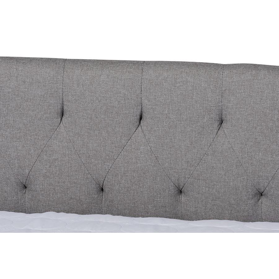 Light Grey Fabric Upholstered Queen Size Daybed with Roll-Out Trundle Bed. Picture 6