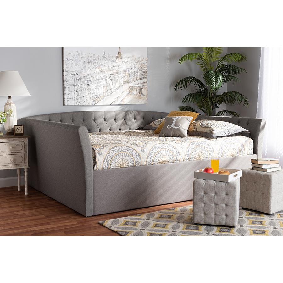 Delora Modern and Contemporary Light Grey Fabric Upholstered Full Size Daybed. Picture 17