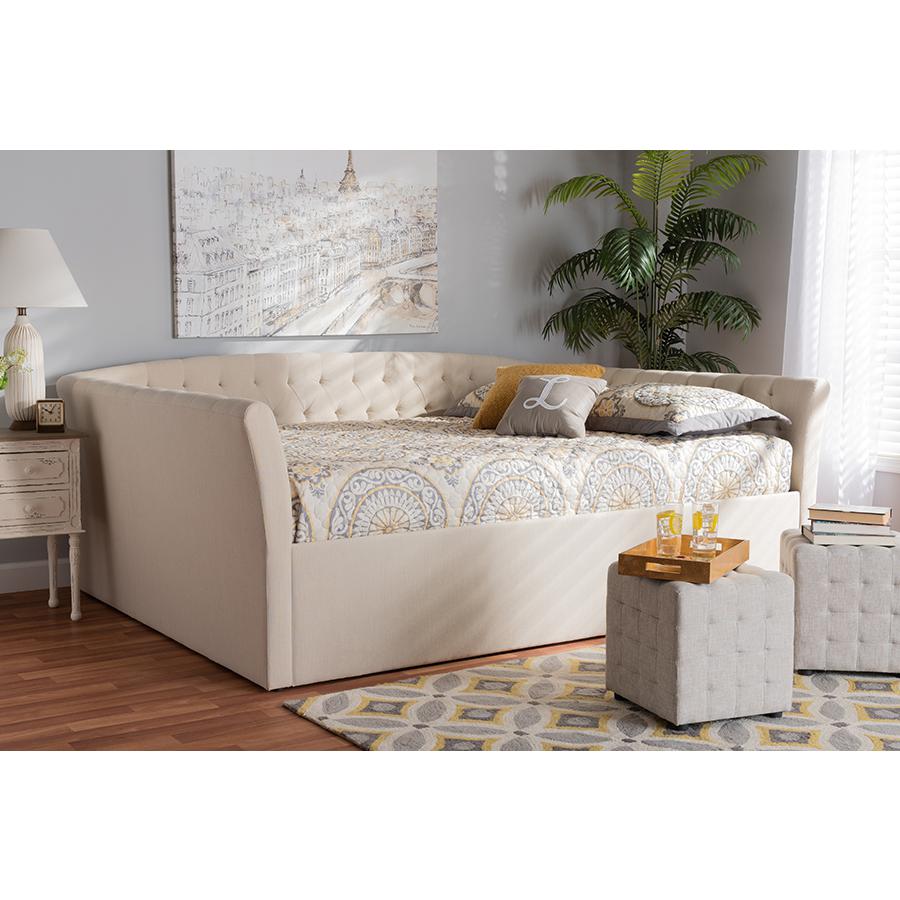 Delora Modern and Contemporary Beige Fabric Upholstered Queen Size Daybed. Picture 17