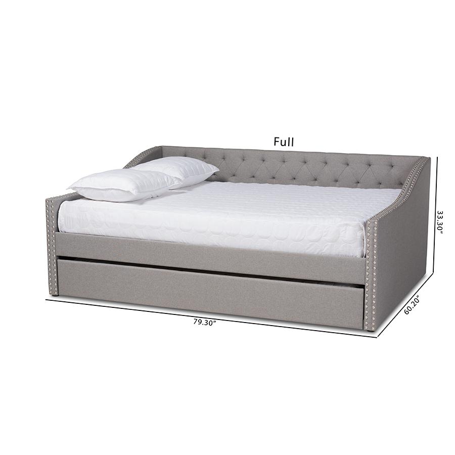 Light Grey Fabric Upholstered Queen Size Daybed with Roll-Out Trundle Bed. Picture 11