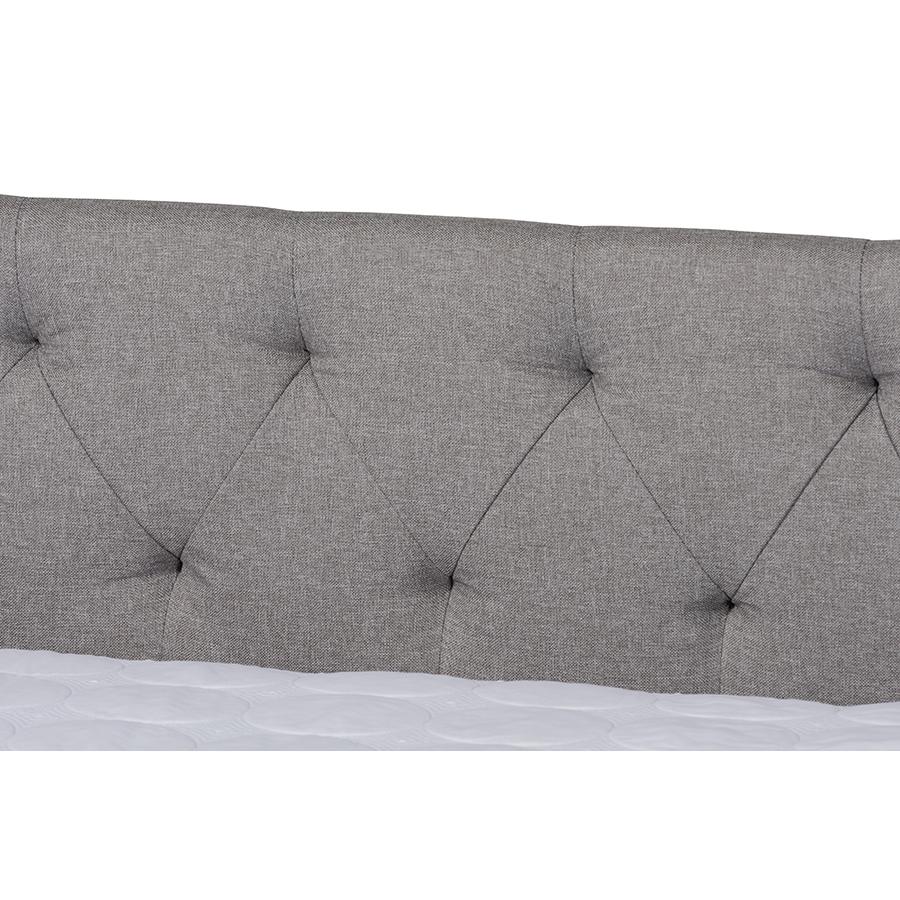 Light Grey Fabric Upholstered Queen Size Daybed with Roll-Out Trundle Bed. Picture 6