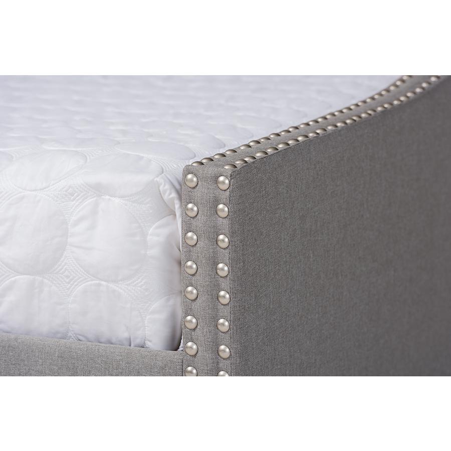 Light Grey Fabric Upholstered Queen Size Daybed with Roll-Out Trundle Bed. Picture 7