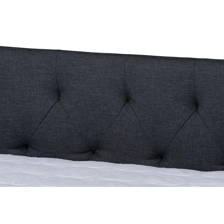Dark Grey Fabric Upholstered Queen Size Daybed with Roll-Out Trundle Bed. Picture 6