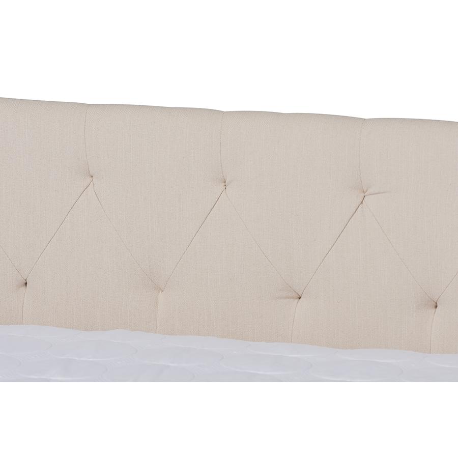 Beige Fabric Upholstered Queen Size Daybed with Roll-Out Trundle Bed. Picture 6