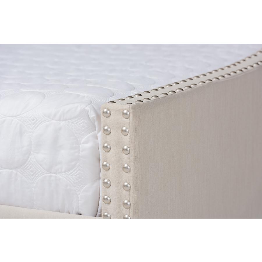 Beige Fabric Upholstered Queen Size Daybed with Roll-Out Trundle Bed. Picture 7