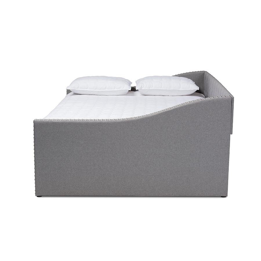 Haylie Modern and Contemporary Light Grey Fabric Upholstered Queen Size Daybed. Picture 2