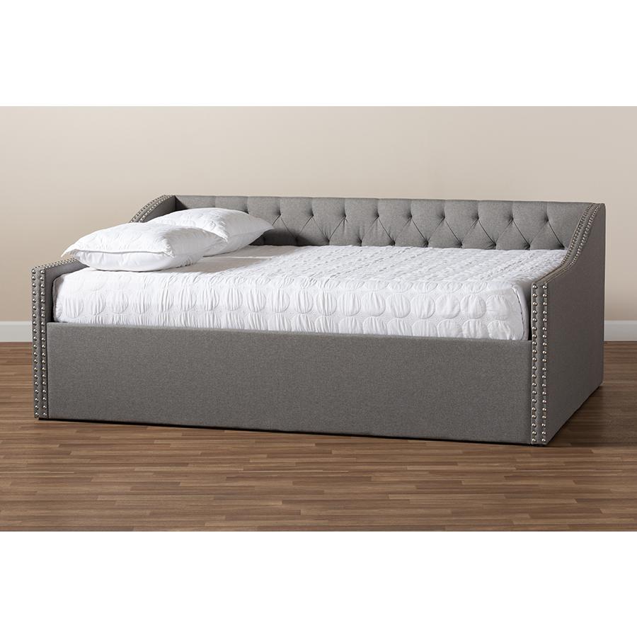 Haylie Modern and Contemporary Light Grey Fabric Upholstered Queen Size Daybed. Picture 7