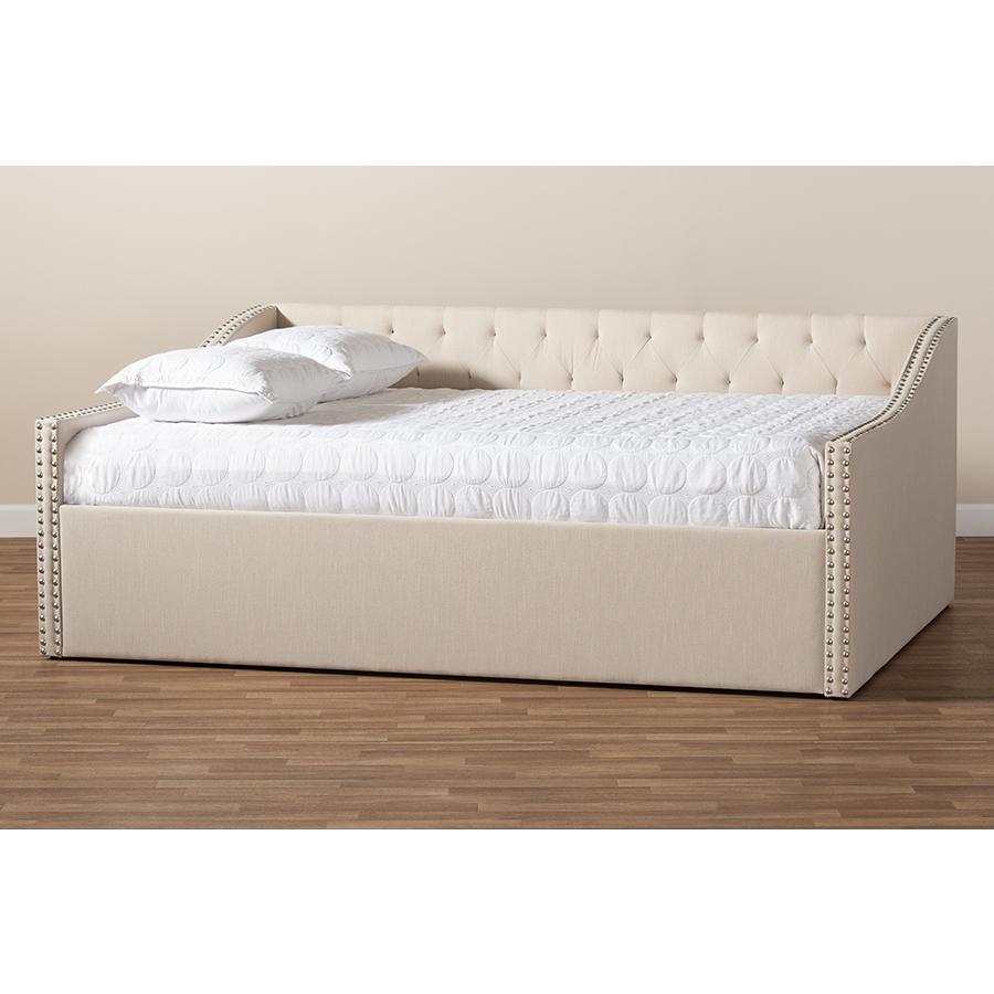 Haylie Modern and Contemporary Beige Fabric Upholstered Queen Size Daybed. Picture 7