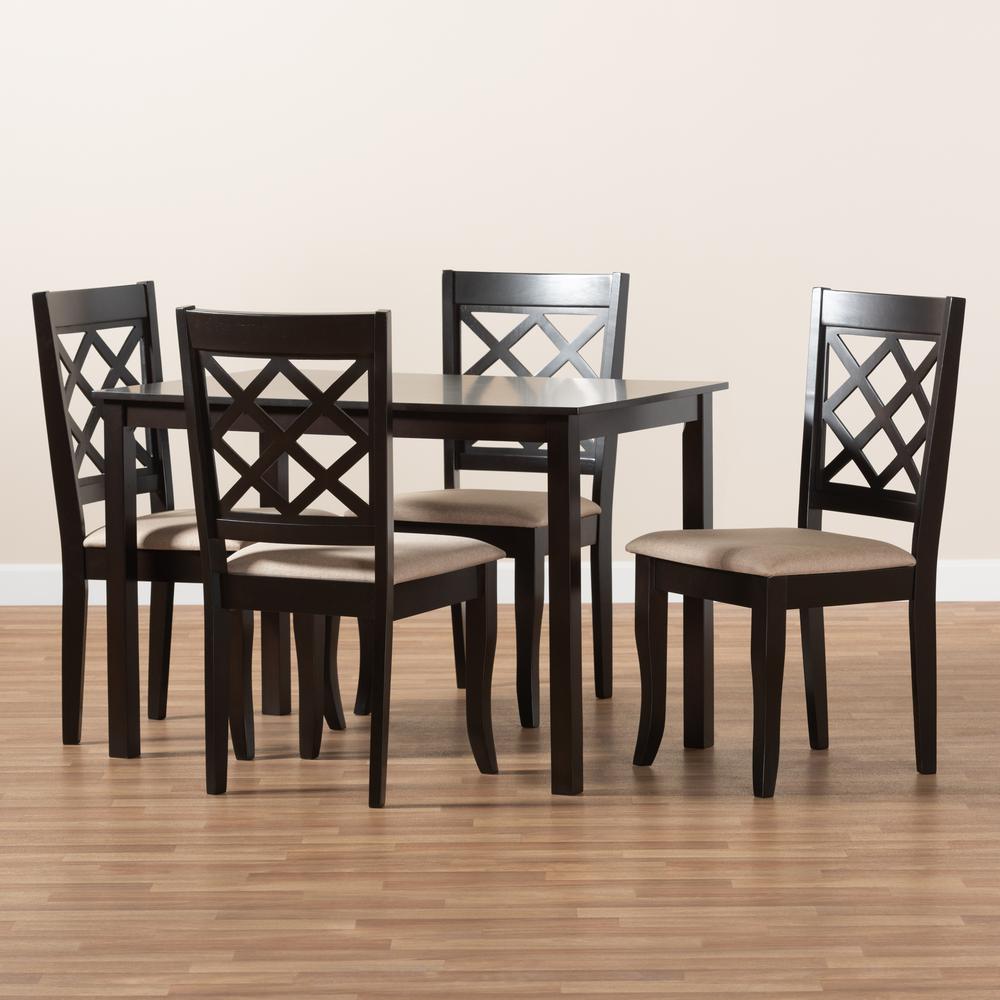 Sand Fabric Upholstered Espresso Brown Finished 5-Piece Wood Dining Set. Picture 9