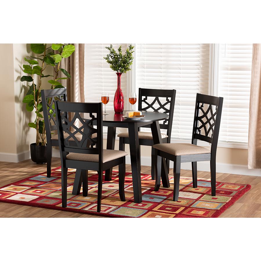 Thea Modern Beige Fabric and Dark Brown Finished Wood 5-Piece Dining Set. Picture 21