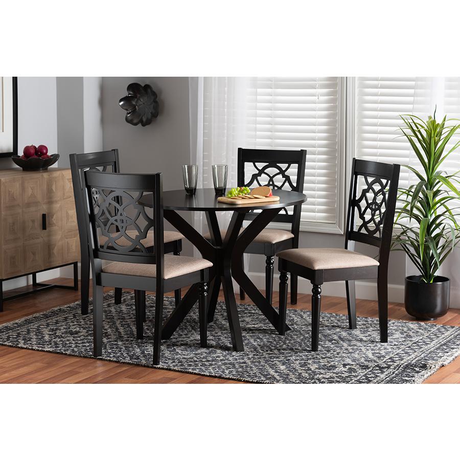 Sadie Modern Beige Fabric and Espresso Brown Finished Wood 5-Piece Dining Set. Picture 21