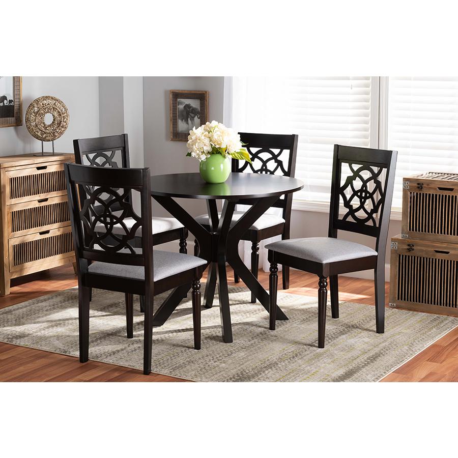 Grey Fabric Upholstered and Dark Brown Finished Wood 5-Piece Dining Set. Picture 19