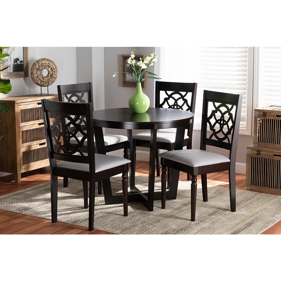 Grey Fabric Upholstered and Dark Brown Finished Wood 5-Piece Dining Set. Picture 19