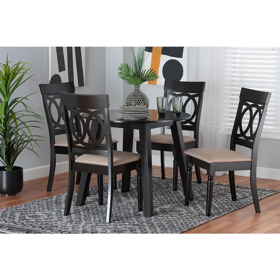 Charlottle Modern Beige Fabric and Dark Brown Finished Wood 5-Piece Dining Set. Picture 21