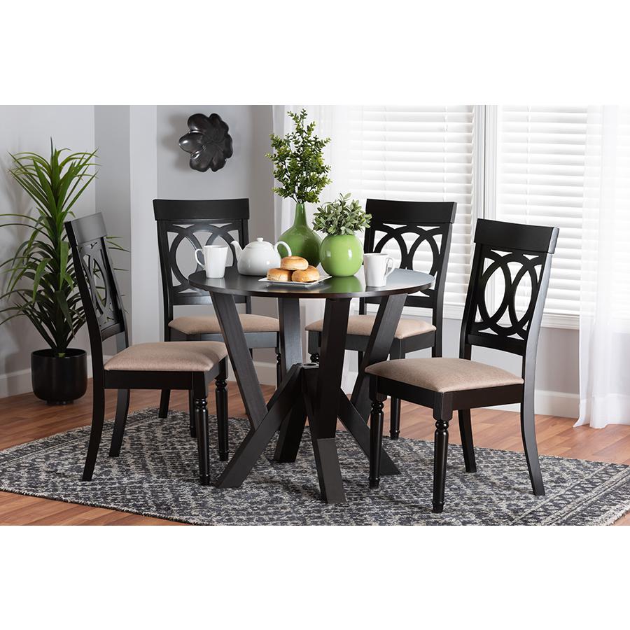 Angie Modern Sand Fabric and Dark Brown Finished Wood 5-Piece Dining Set. Picture 21