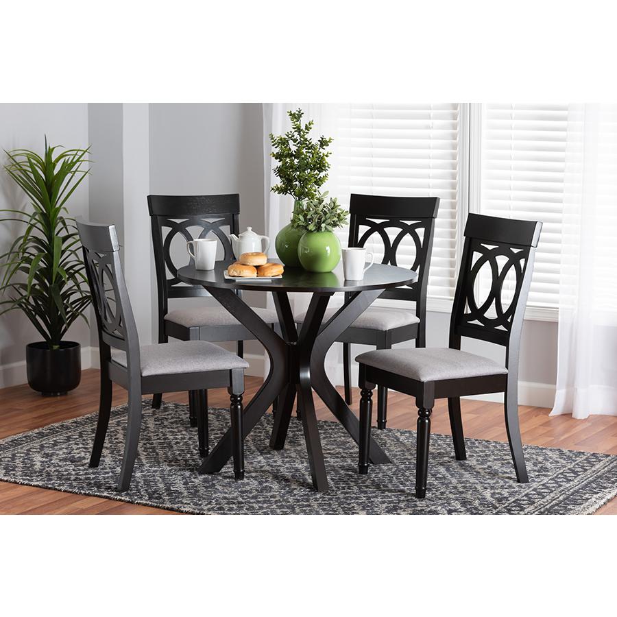 Jessie Modern Grey Fabric and Dark Brown Finished Wood 5-Piece Dining Set. Picture 21