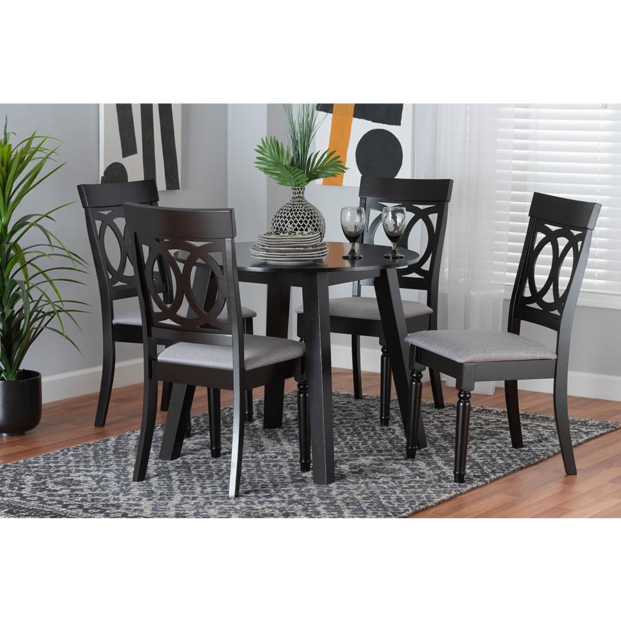 Charlottle Modern Grey Fabric and Dark Brown Finished Wood 5-Piece Dining Set. Picture 21