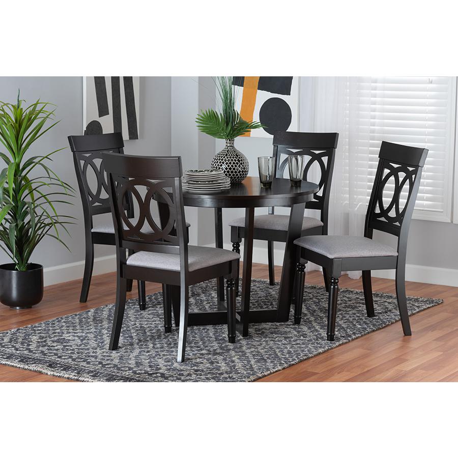 Estelle Modern Grey Fabric and Dark Brown Finished Wood 5-Piece Dining Set. Picture 21