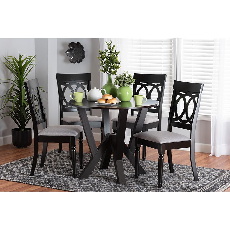 Angie Modern Grey Fabric and Dark Brown Finished Wood 5-Piece Dining Set. Picture 21