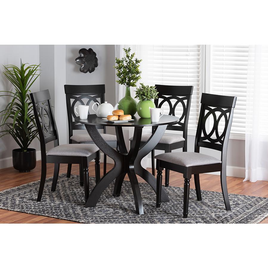 Velia Modern Grey Fabric and Dark Brown Finished Wood 5-Piece Dining Set. Picture 21