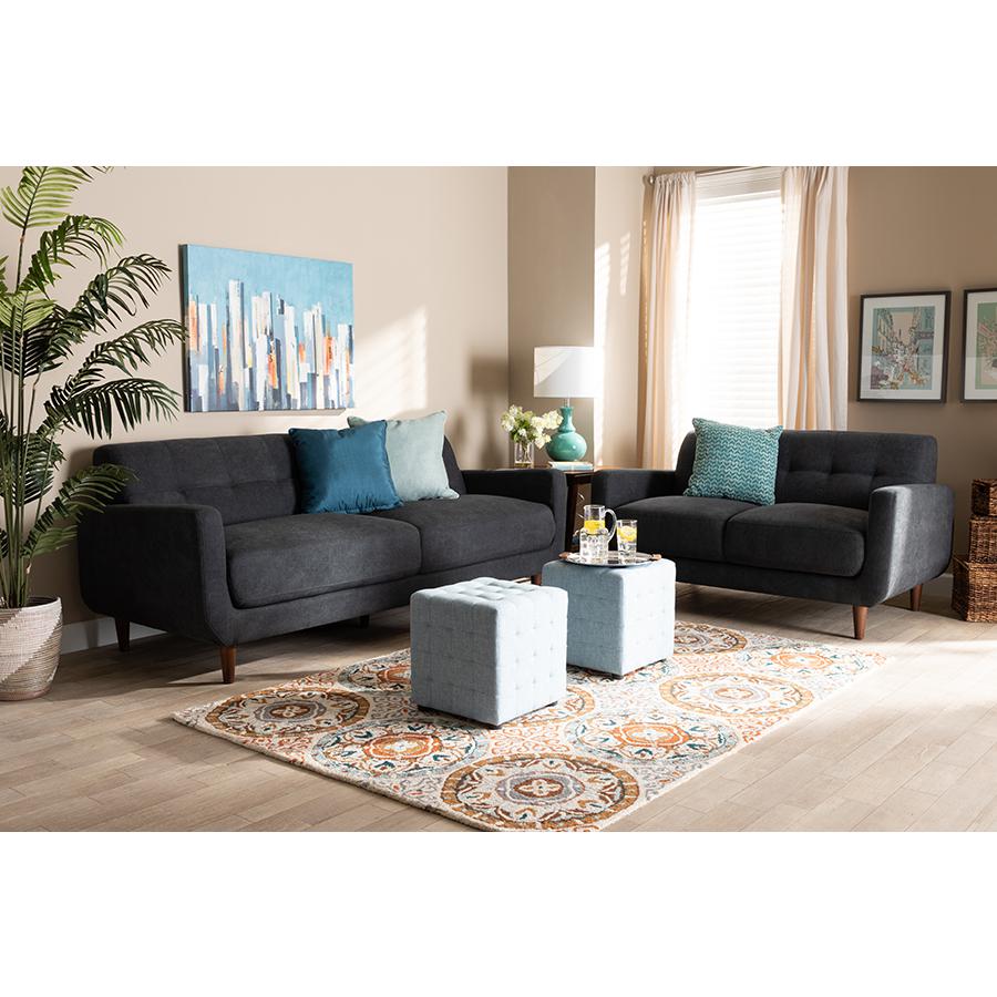 Allister Mid-Century Modern Dark Grey Fabric Upholstered 2-Piece Living Room Set. Picture 17