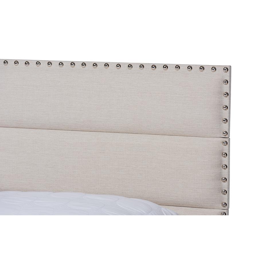 Ansa Modern and Contemporary Beige Fabric Upholstered Queen Size Bed. Picture 4