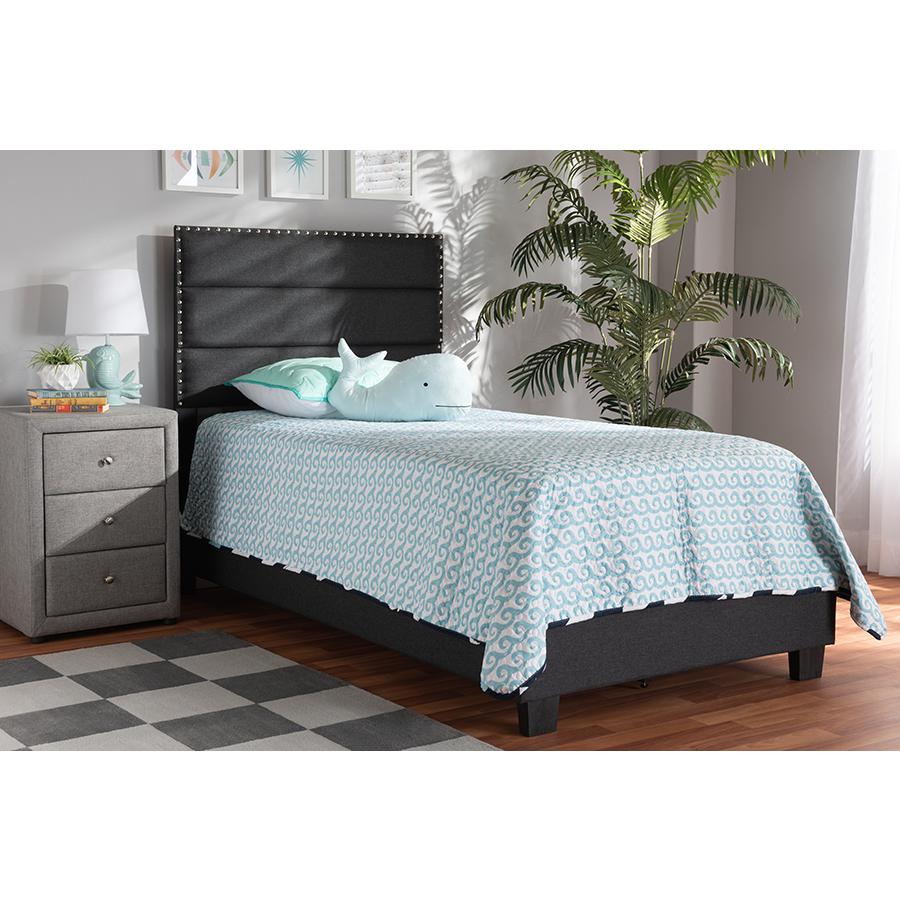 Ansa Modern and Contemporary Dark Grey Fabric Upholstered Twin Size Bed. Picture 17