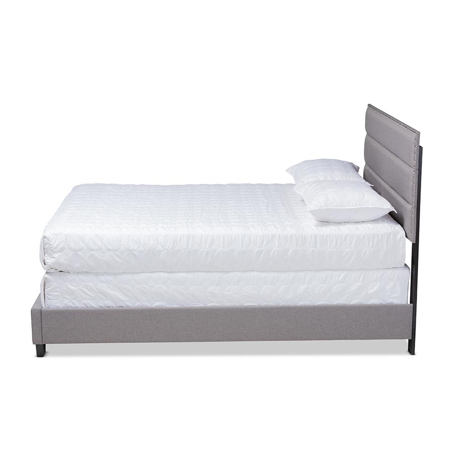 Ansa Modern and Contemporary Grey Fabric Upholstered Queen Size Bed. Picture 2