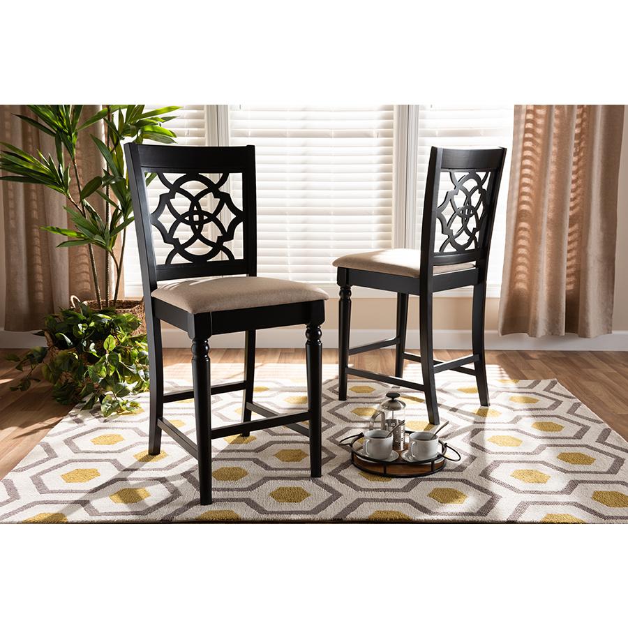 Fabric Upholstered Espresso Brown Finished 2-Piece Wood Counter Stool Set of 4. Picture 17